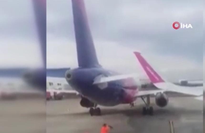 Kalkış yapmaya çalışan uçak diğer uçağa çarptı