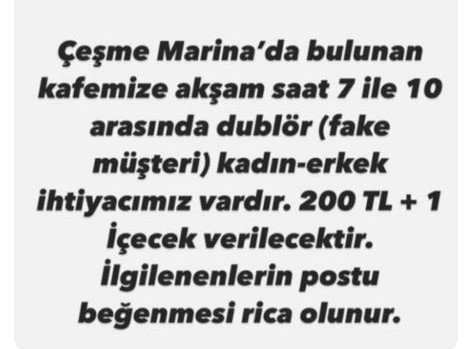 Çeşme’de 200 TL’ye ‘dublör müşteri’ aranıyor